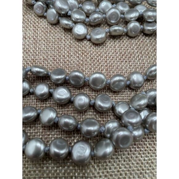 Gray Pearls Multi-strand Necklace Silver Hardware - Picture 4 of 5